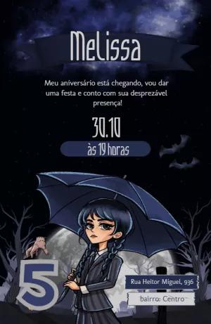 Convite de Aniversário Wandinha Addams para Editar Online
