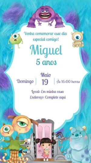 Convite de Aniversário Monstros SA para Editar Online