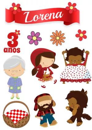 Topo de Bolo Chapeuzinho Vermelho com Personagens para Editar