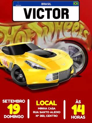 Convite de Aniversário Hot Wheels com Carros para Editar Online
