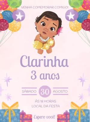 Convite de Aniversário Moana Baby para Editar Online
