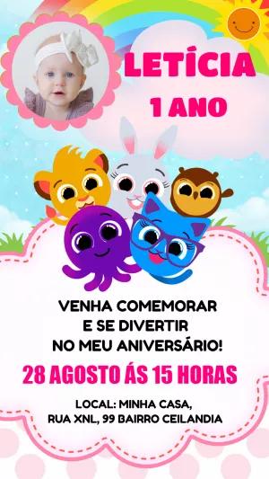 Convite Aniversário Bolofofos com Foto para Editar Online