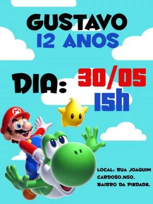 Convite Aniversário Super Mario com Personagens para Editar