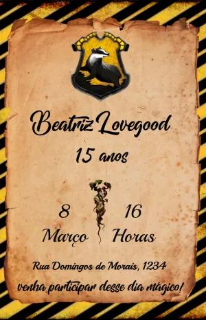 Convite Aniversário Harry Potter Lufa Lufa para Editar Online