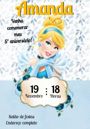 Convite Aniversário Cinderela Princesa para Editar Online