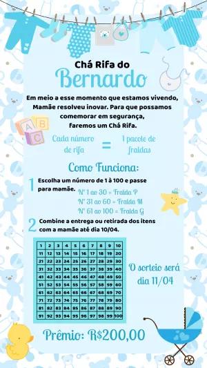 Convite Chá Rifa de Bebê Menino Varal de Roupas para Editar
