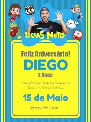 Convite de Aniversário Luccas Neto para Editar e Imprimir
