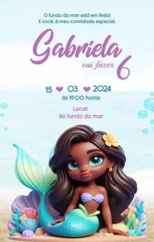 Convite de Aniversário Sereia Negra para Editar Online