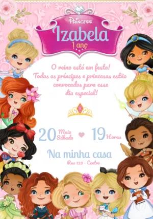 Convite de Aniversário Princesas Baby Aquarela para Editar