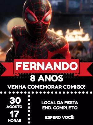 Convite Aniversário Homem Aranha Miles Morales para Editar