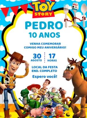 Convite de Aniversário Toy Story com Personagens para Editar