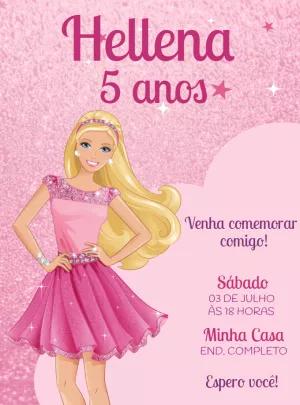 Convite de Aniversário Barbie para Editar e Imprimir