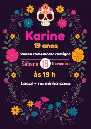 Convite Aniversário Caveira Mexicana para Editar Online
