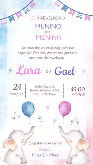 Convite Chá Revelação Elefantinhos para Editar Online