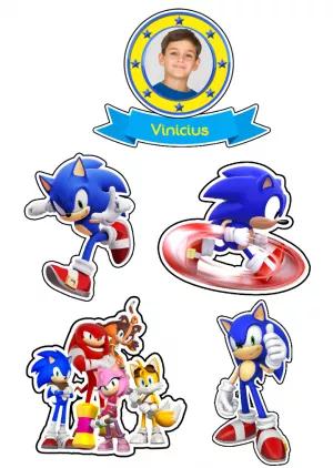 Topo de Bolo Sonic com Foto para Editar e Imprimir