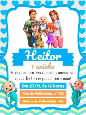 Convite de Aniversário Cocomelon com a Turma para Editar Online