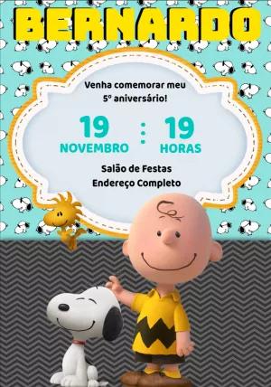 Convite de Aniversário Snoopy e Charlie Brown para Editar Online