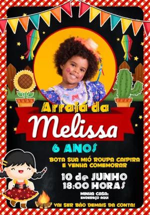 Convite Aniversário Festa Junina com Foto para Editar Online