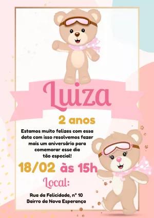 Convite Aniversário Ursinha Baloeira para Editar Online
