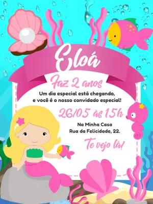 Convite de Aniversário Sereia Fundo do Mar para Editar Online