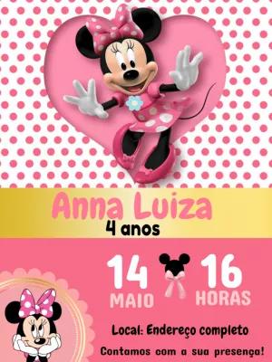 Convite Aniversário Minnie Mouse Rosa para Editar Online