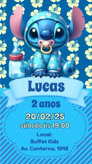 Convite Aniversário Stitch Baby para Editar Online