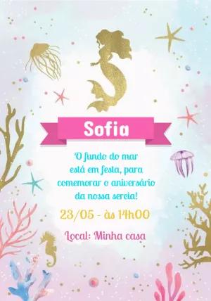 Convite de Aniversário Sereia Fundo do Mar para Editar Online