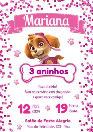 Convite Aniversário Patrulha Canina Skye para Editar Online