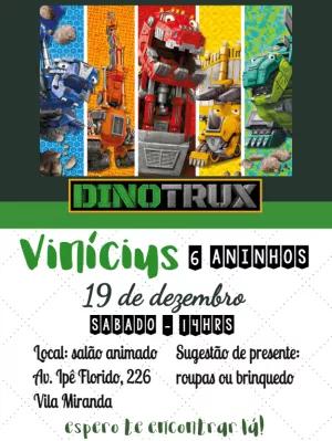 Convite de Aniversário Dinotrux com Personagens para Editar