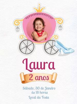 Convite Aniversário Cinderela com Foto para Editar Online