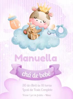 Convite Chá de Bebê Vaquinha Aquarela para Editar Online