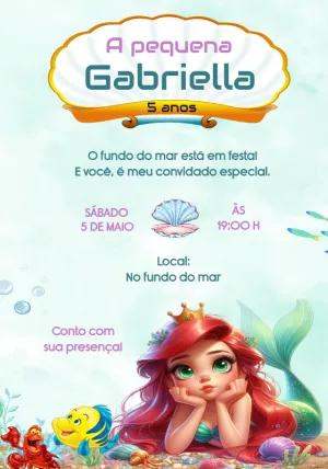 Convite Aniversário Pequena Sereia para Editar Online
