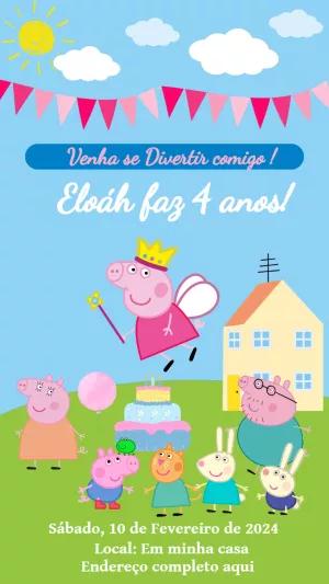 Convite de Aniversário Peppa Pig com Personagens para Editar