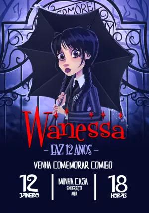 Convite de Aniversário Wandinha Addams para Editar Online