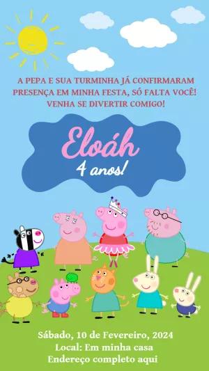 Convite de Aniversário Peppa Pig e Turma para Editar Online