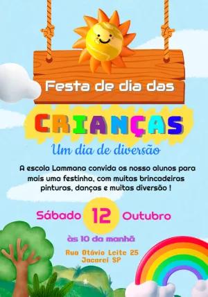 Convite Dia das Crianças Divertido e Colorido para Editar