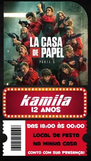 Convite Aniversário La Casa de Papel para Editar Online