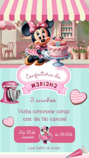 Convite Aniversário Confeitaria da Minnie para Editar Online