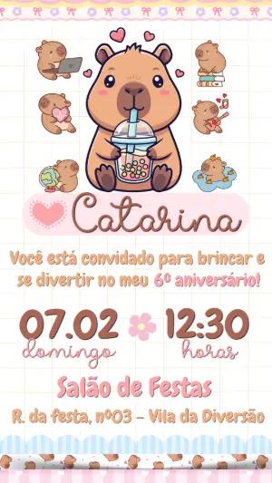 Convite de Aniversário Capivara Fofa Kawaii para Editar