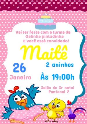 Convite Aniversário Galinha Pintadinha Rosa para Editar Online