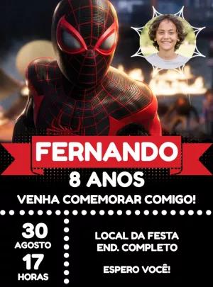 Convite Aniversário Homem Aranha Miles Morales com Foto para Editar