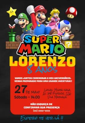 Convite de Aniversário Super Mario com Personagens para Editar