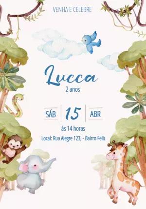 Convite Aniversário Safari com Animais Fofos para Editar Online