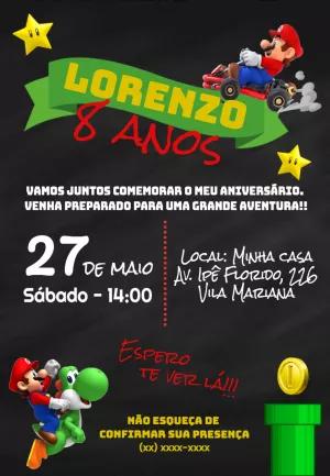 Convite de Aniversário Super Mario com Personagens para Editar