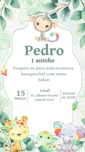 Convite de Aniversário Safari com Animais Fofos para Editar
