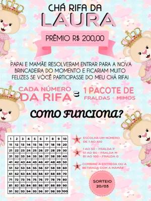 Convite Chá Rifa Ursinha Princesa para Editar Online