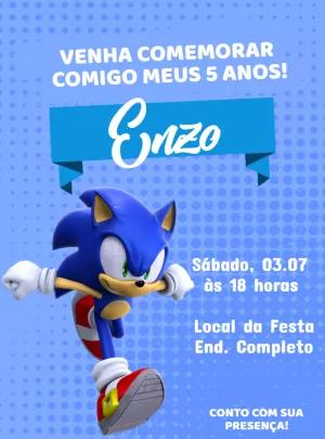 Convite de Aniversário Sonic para Editar e Imprimir