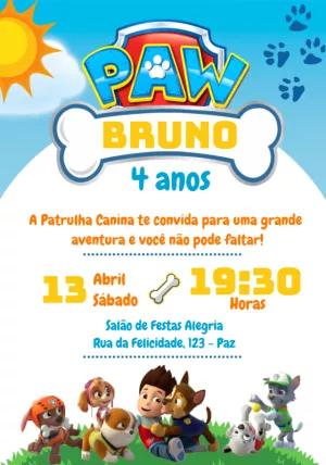 Convite Aniversário Patrulha Canina com Personagens para Editar