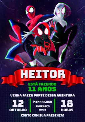 Convite Aniversário Aranhaverso com Personagens para Editar