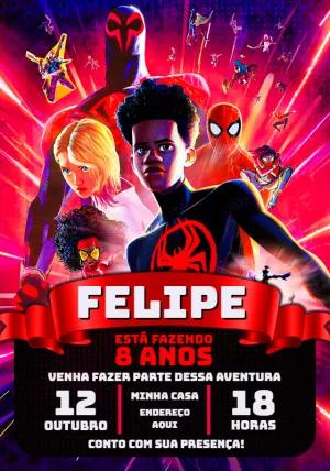 Convite Aniversário Homem Aranha Aranhaverso para Editar Online
